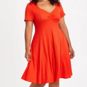 Mini Slub Rib Fluted Dress in Orange/ Grenadine By Torrid NWT